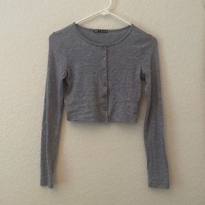 Zara ash blue long sleeve button up crop